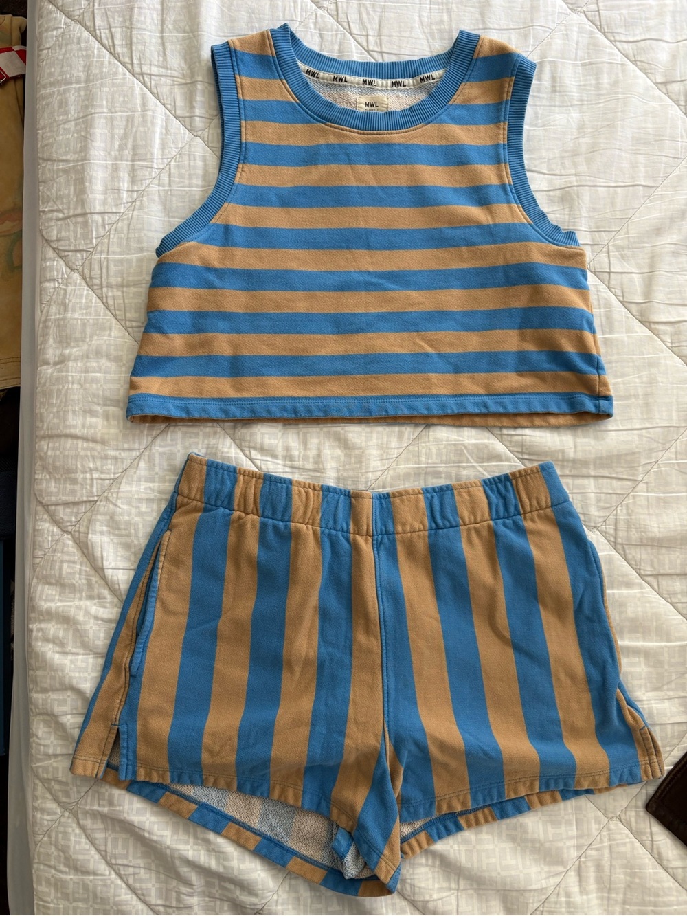 Madewell Blue and Tan Striped Kids Shorts Set